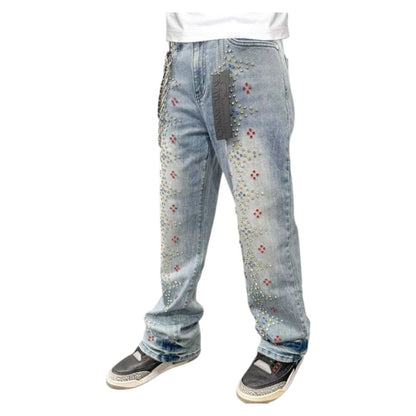Premium Milano Loose Fit Star Spangled Banner Stacked Jeans