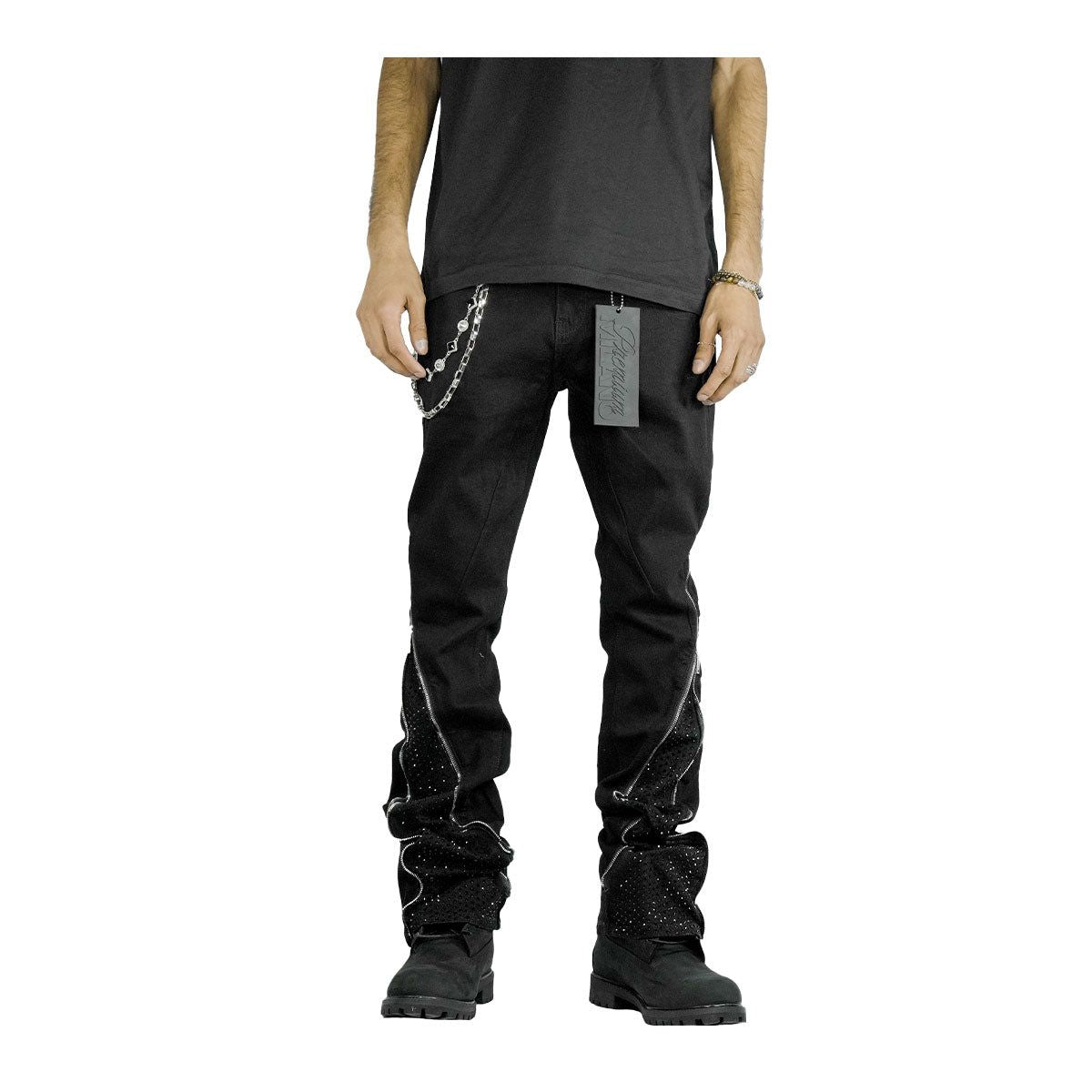 Premium Milano Dirty Washed Zip White Stone Stacked Flare Jeans
