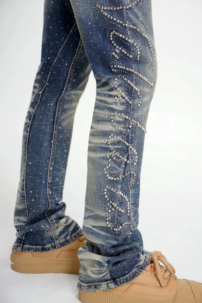 Valabasas Lattice Dark Blue Stacked Jeans