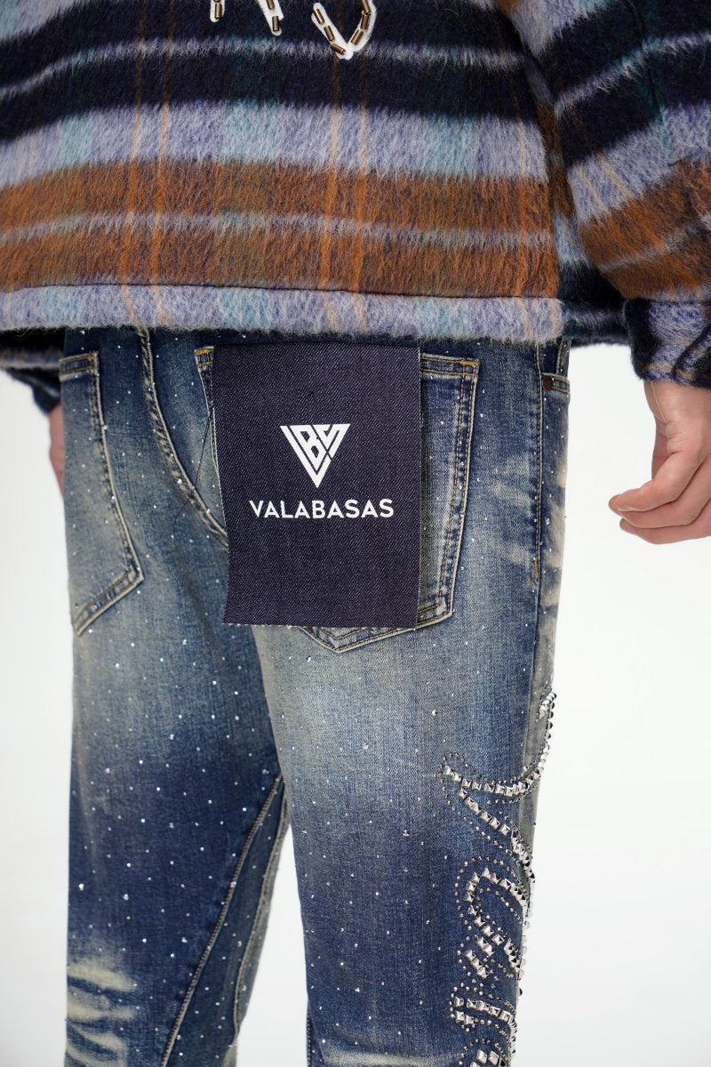 Valabasas Lattice Dark Blue Stacked Jeans