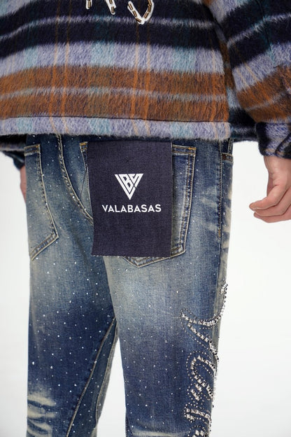 Valabasas Lattice Dark Blue Stacked Jeans