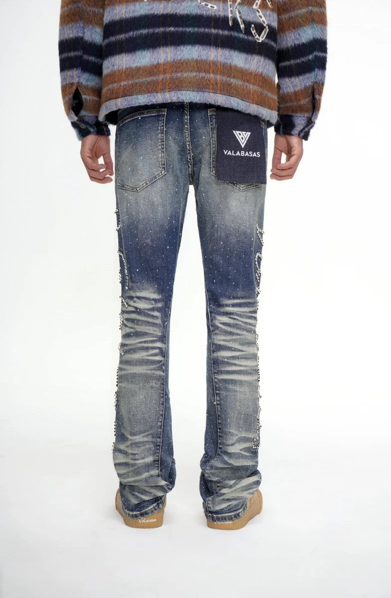Valabasas Lattice Dark Blue Stacked Jeans