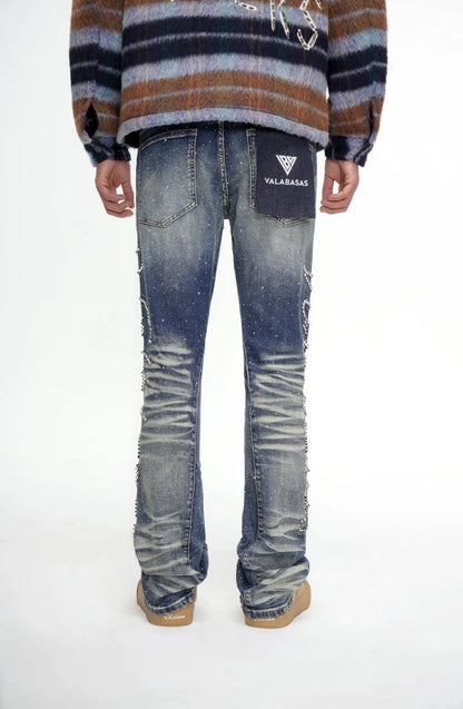 Valabasas Lattice Dark Blue Stacked Jeans