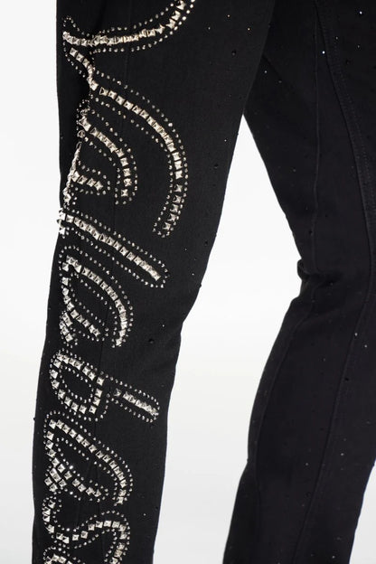 Valabasas Lattice Jet Black Stacked Jeans