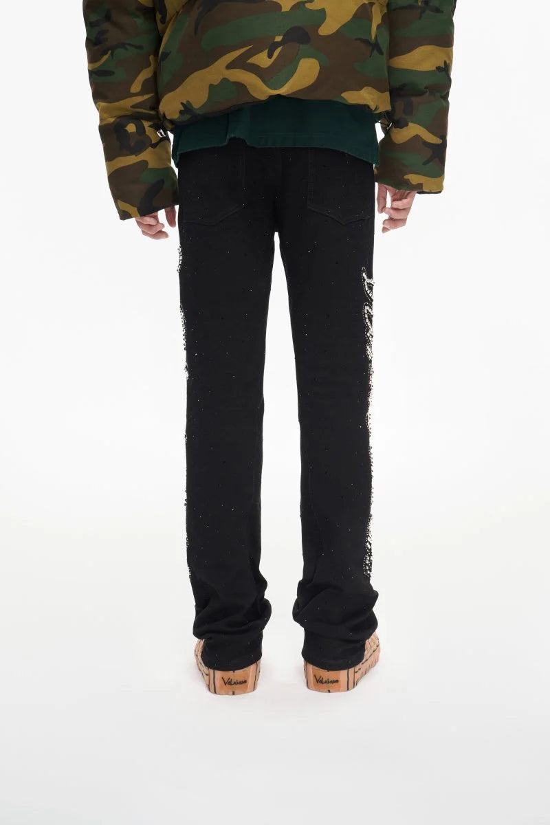 Valabasas Lattice Jet Black Stacked Jeans