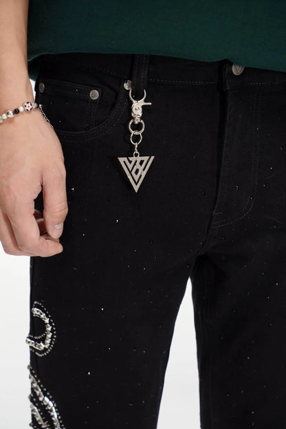 Valabasas Lattice Jet Black Stacked Jeans