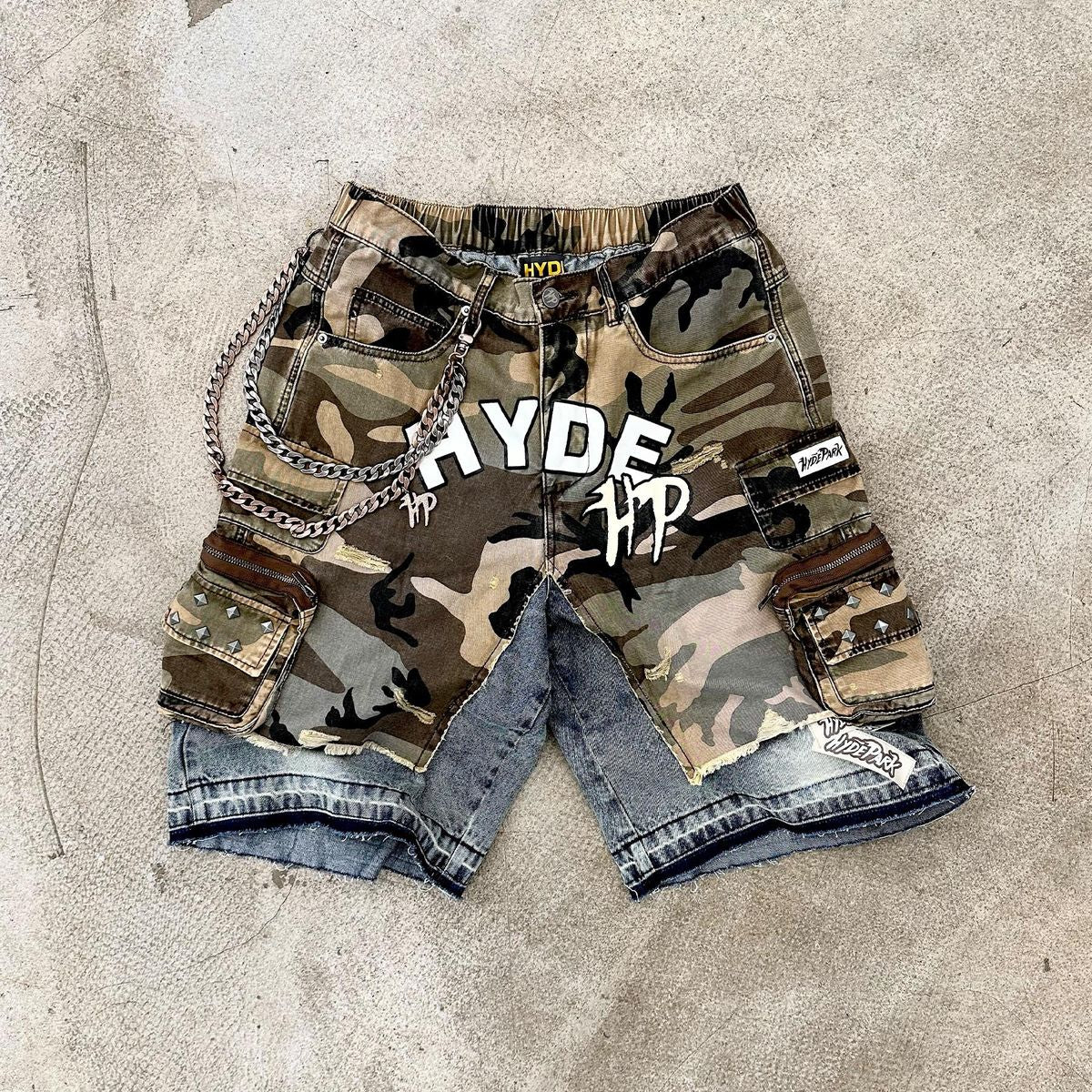 Hyde Park Green Camo Cargo Jean Shorts