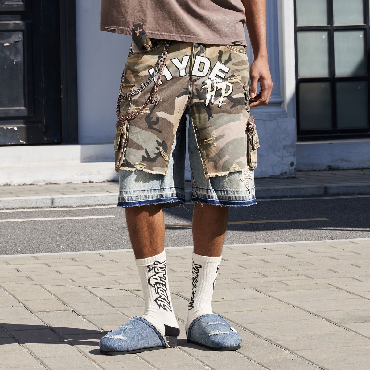 Hyde Park Green Camo Cargo Jean Shorts