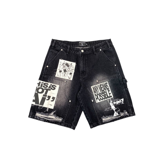Mixed Emotion AI Denim Shorts