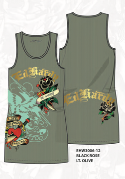 ED HARDY BLACK ROSE RIB TANK DRESS