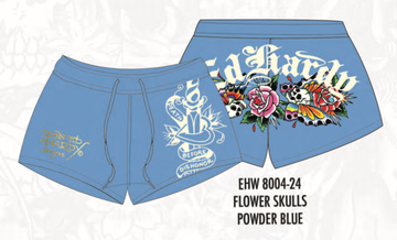 ED HARDY FLOWER SKULLS FLEECE SHORT