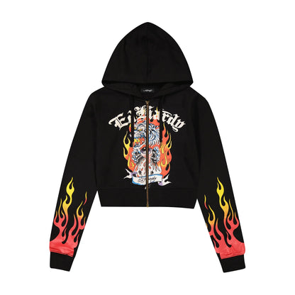 Ed hardy TIGER FLAME ZIP FRONT HOODIE