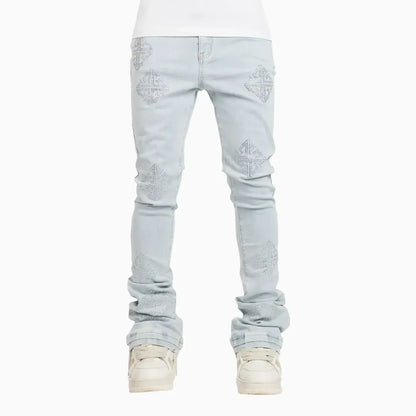 Guapi Aqua Blue Icon Embellished Denim