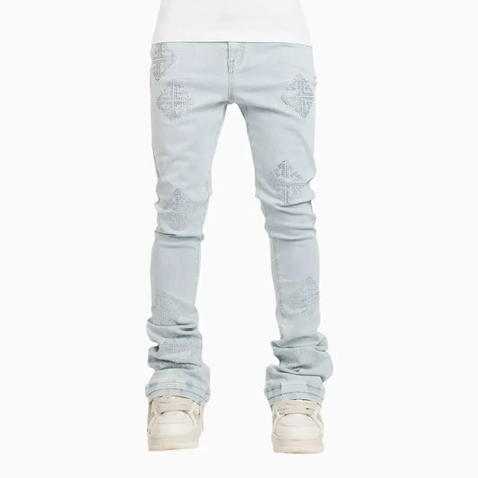 Guapi Aqua Blue Icon Embellished Denim