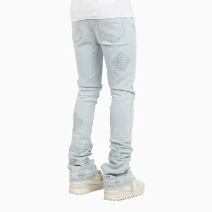 Guapi Aqua Blue Icon Embellished Denim