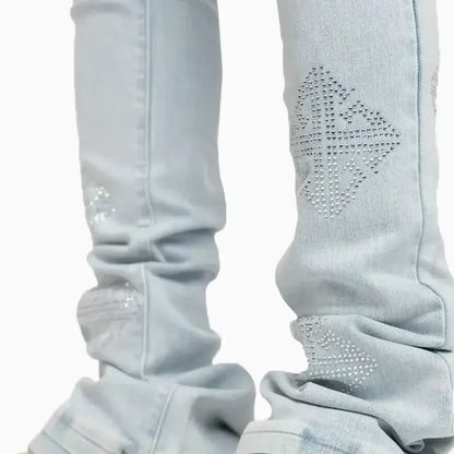 Guapi Aqua Blue Icon Embellished Denim