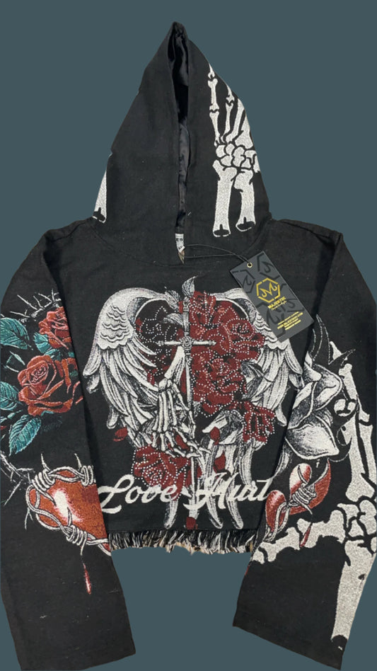 Lady’s love hurts cropped hoodie