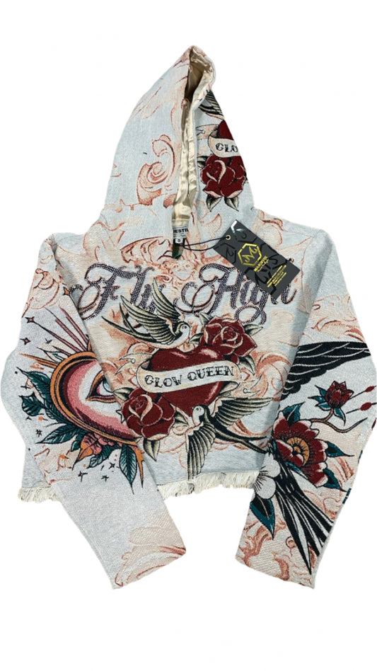 Lady’s fly high cream cropped hoodie