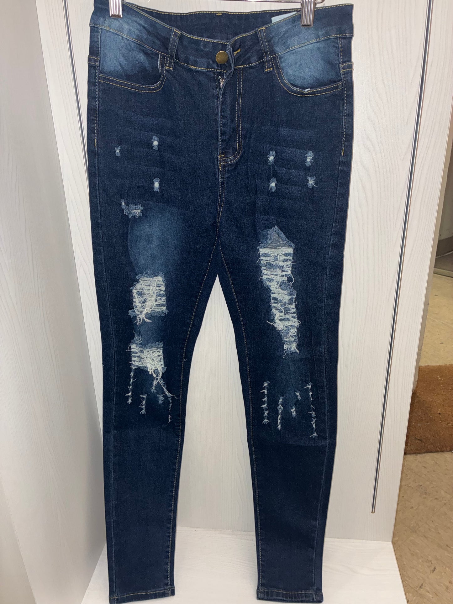 Women Ripped Blue Skinny Jeans