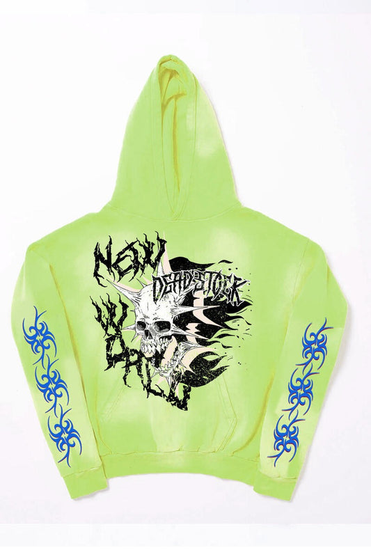 New World Garment Dye Lime Green Hoodie