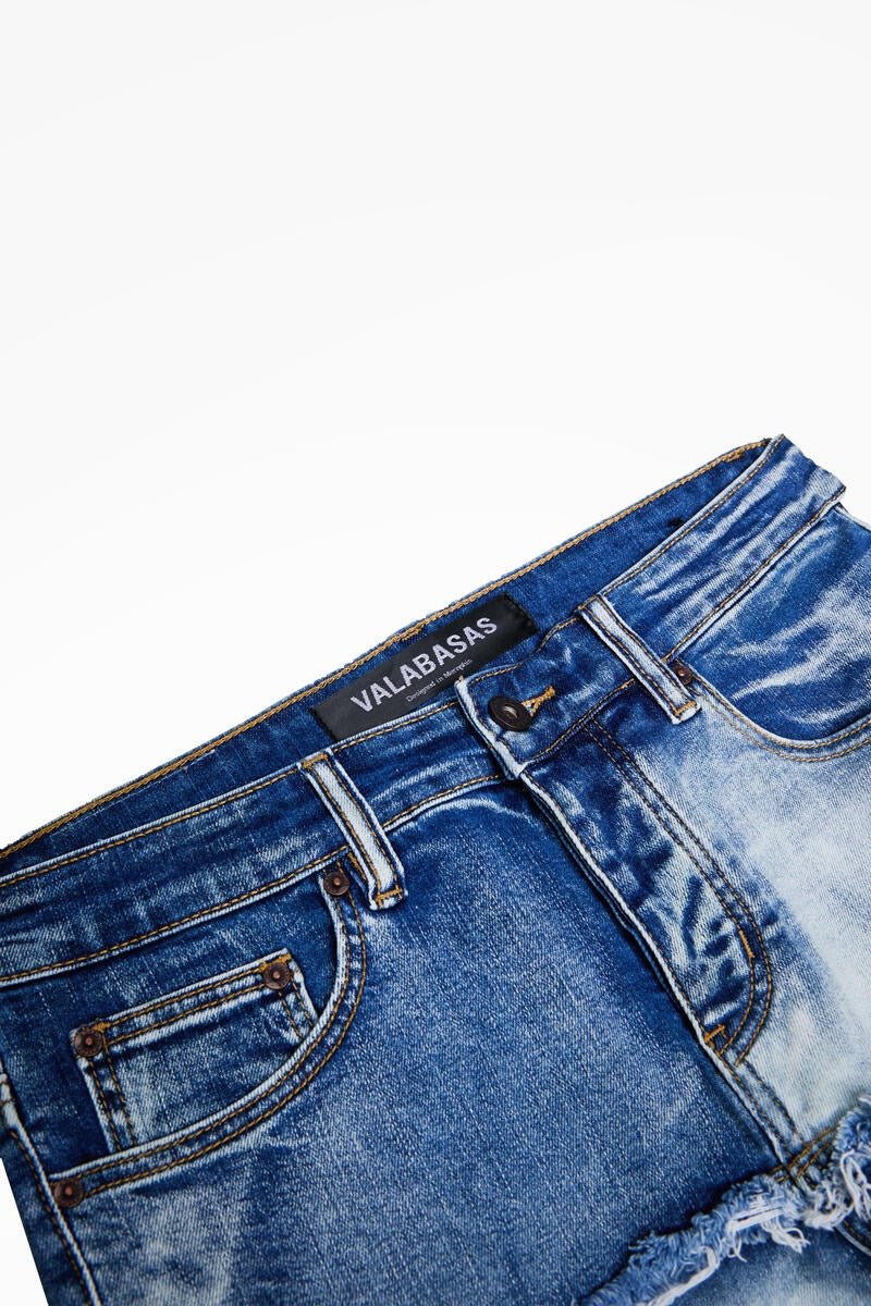 "PATCHWORK" FLARDED STACKED JEAN