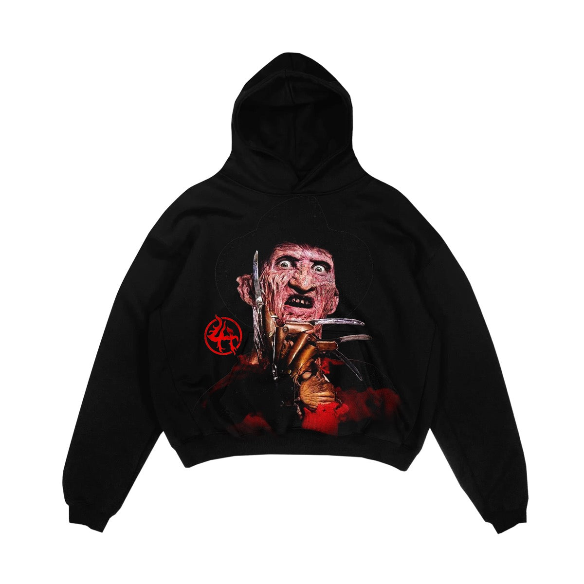 black hoodie with Freddie the cougar face