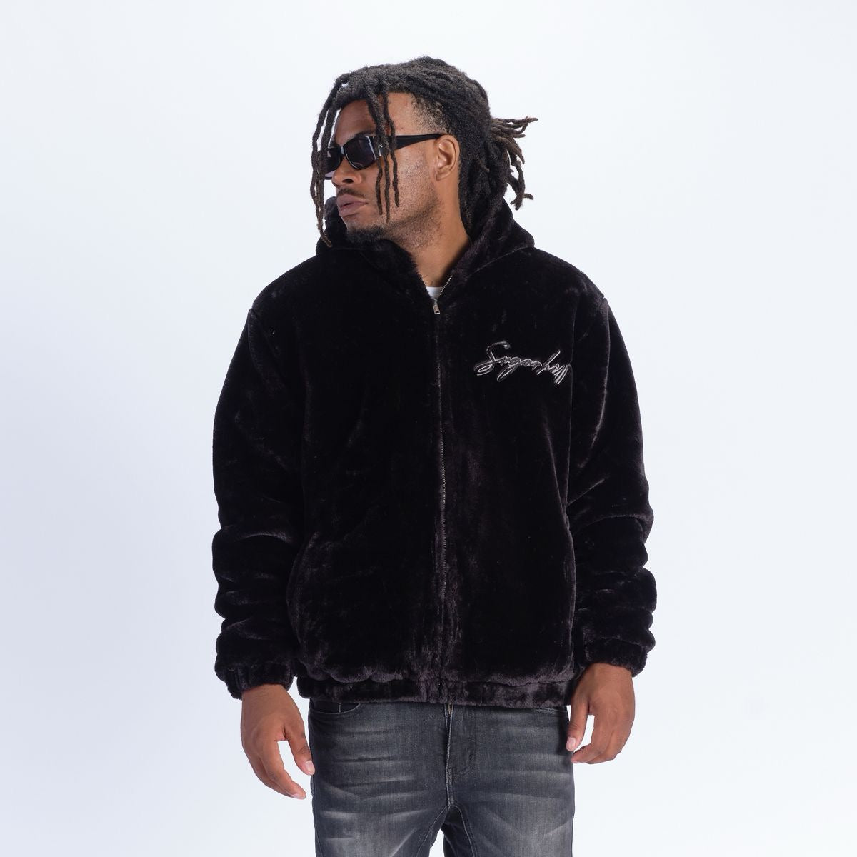 "TRACES" FUR ZIP-UP HOODIE (black)