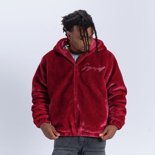 "TRACES" FUR ZIP-UP HOODIE (red)