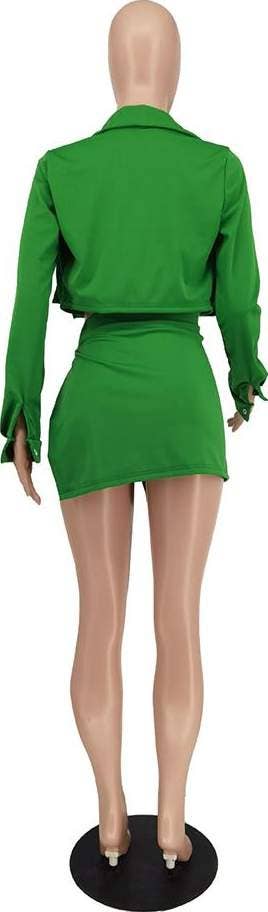 Sexy solid bra with skirt three piece set green