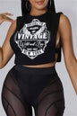 Fashion casual print hollowed out o neck tops vintage