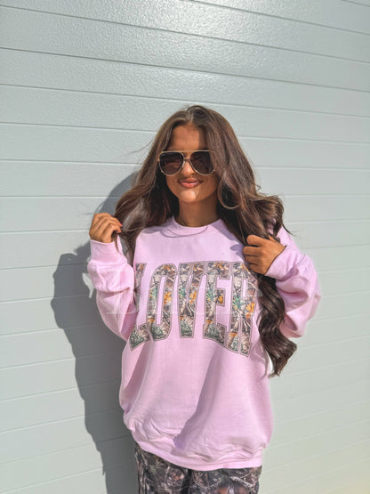 Lover Camo Graphic Crewneck on Light Pink