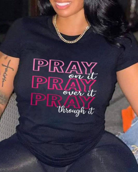 Letter print short sleeve casual t shirt pray