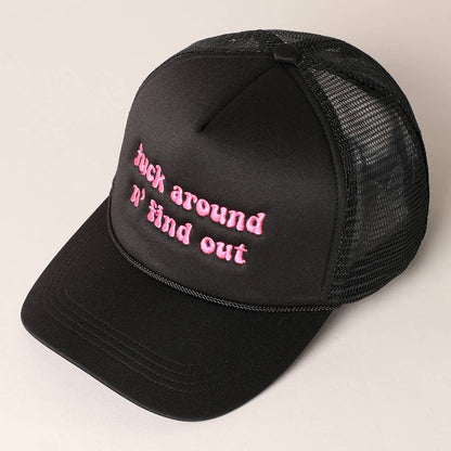 Letter Typography Embroidered Mesh Back Trucker Hat