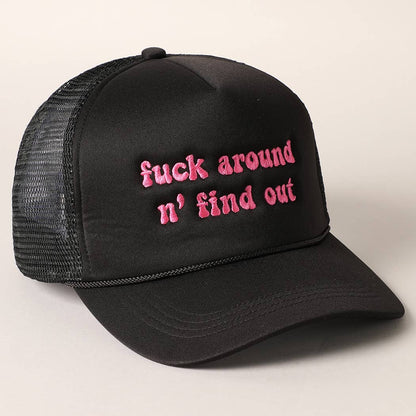 Letter Typography Embroidered Mesh Back Trucker Hat