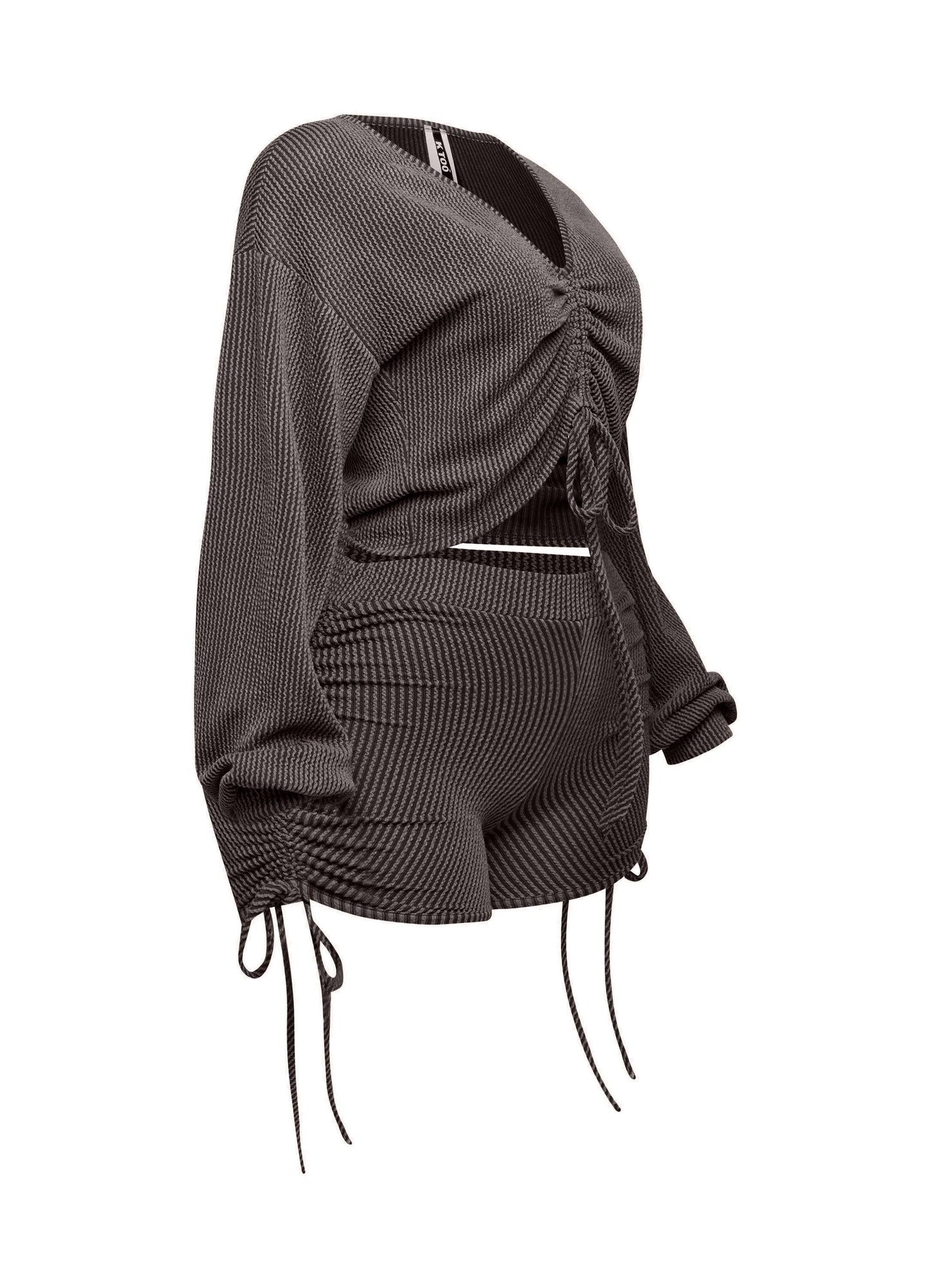Ruched drawstring crop top & shorts set