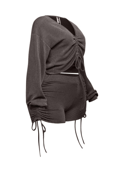 Ruched drawstring crop top & shorts set
