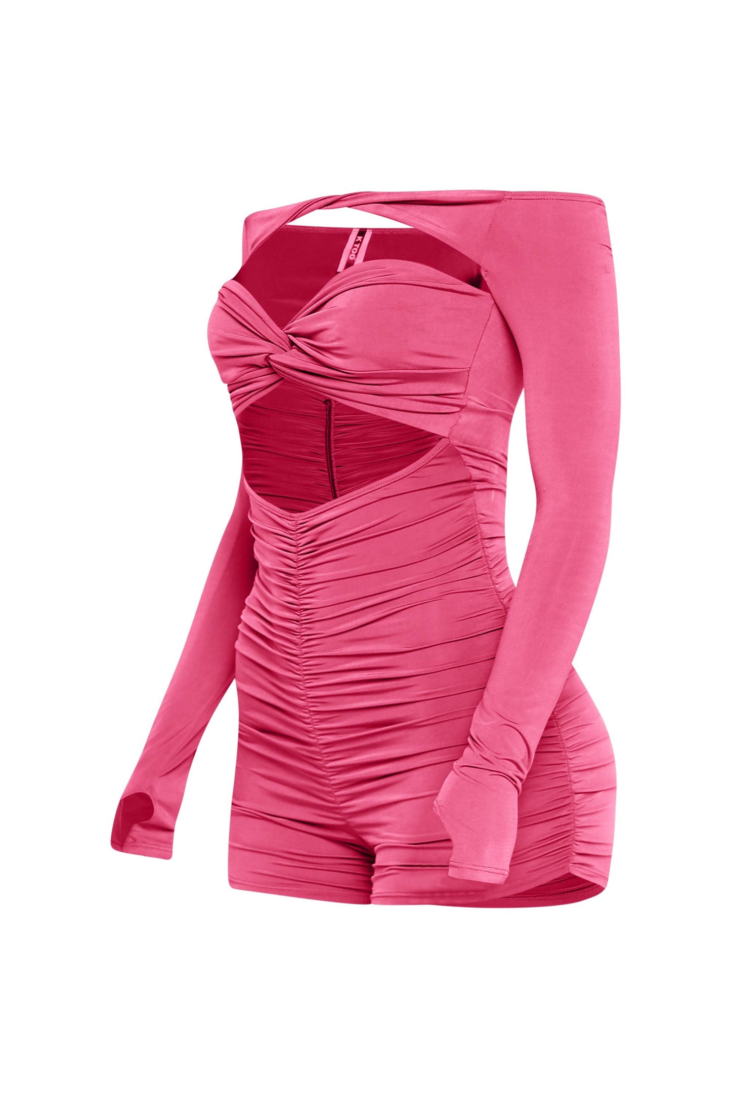 Off shoulder cut out front ruched romper