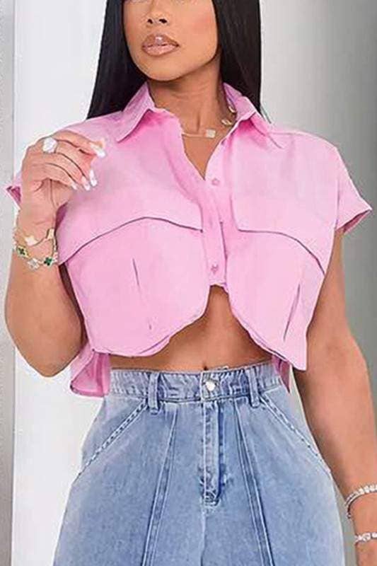 Short sleeve crop shirt white