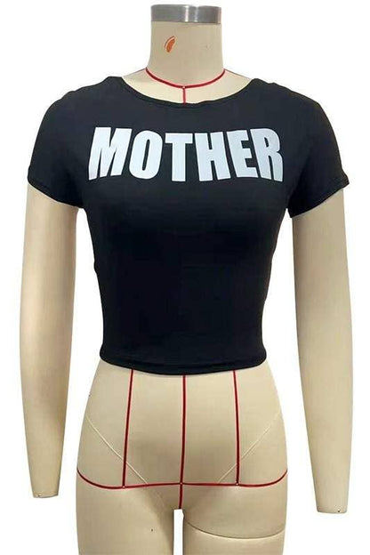Letter print fitted tee mother