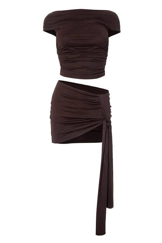 Ruched crop top and skirt set 3 piece