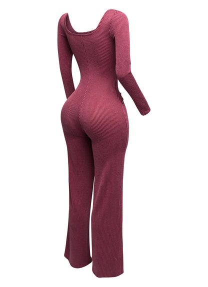 Plus Size Ribbed long sleeve jumpsuit with tie