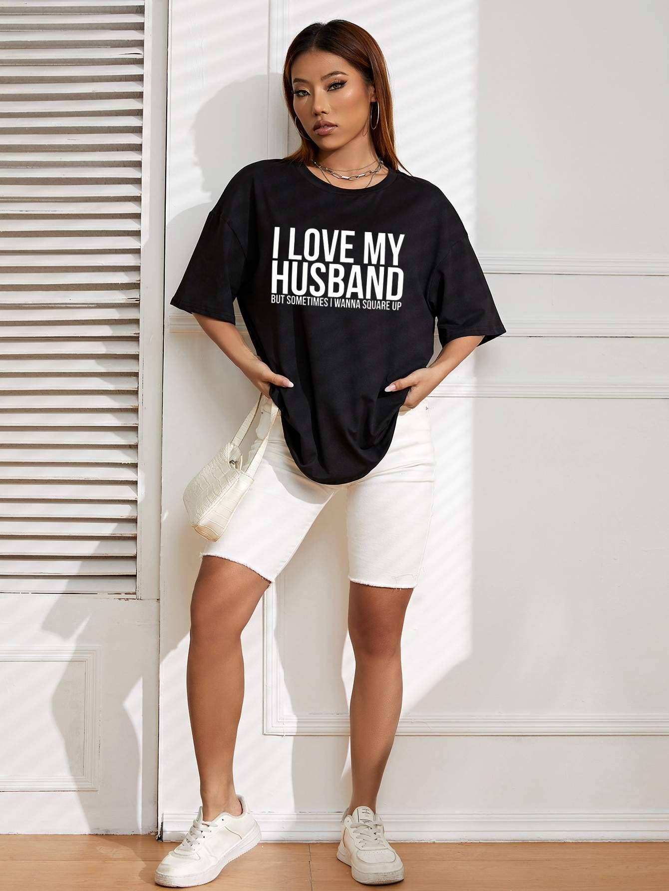 Ezwear slogan graphic drop shoulder tee I love my husband