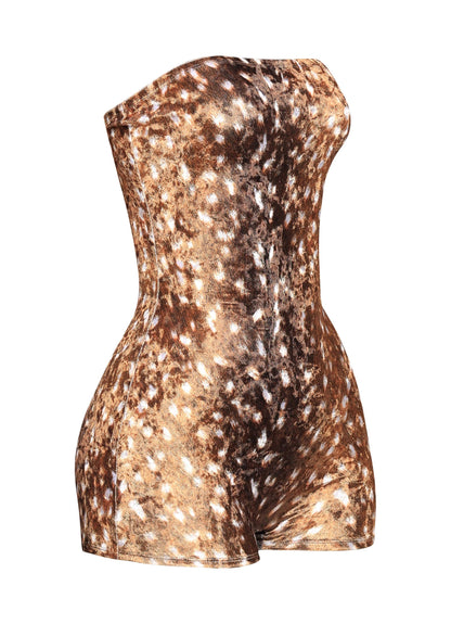 Deer printed velvet romper