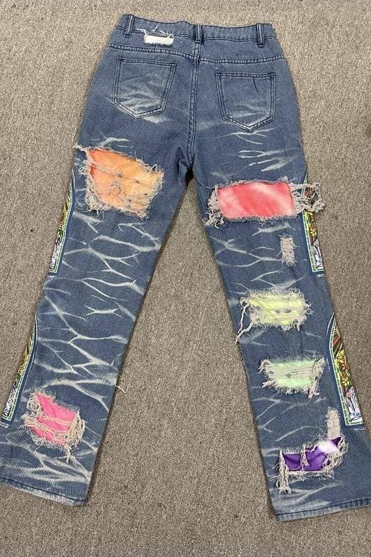 Ripped cutout long jeans women