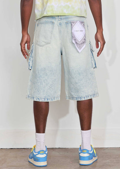 WASHED MULTI CARGO DENIM JORTS