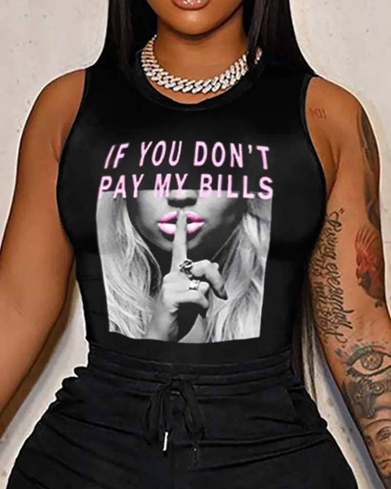 Slogan print tank top drawstring shorts set if you don’t