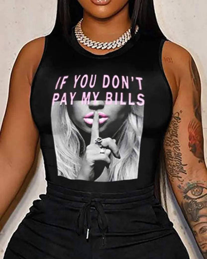 Slogan print tank top drawstring shorts set if you don’t