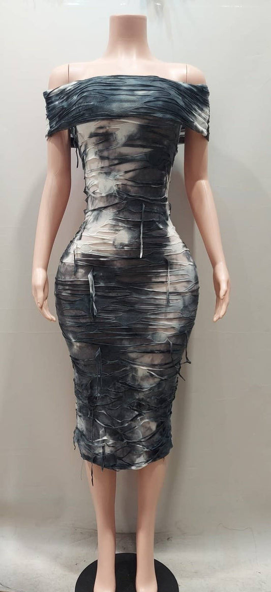 VINTAGE OFF SHOULDER MIDI DRESS
