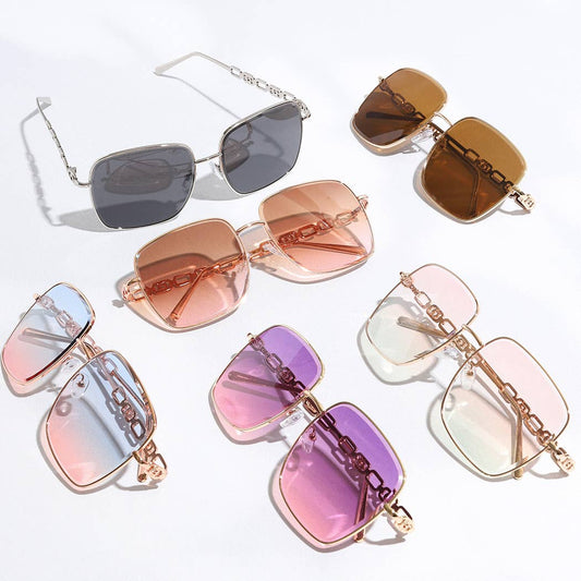 Colorful Lenses Thin Frame Chain Shape Sunglass
