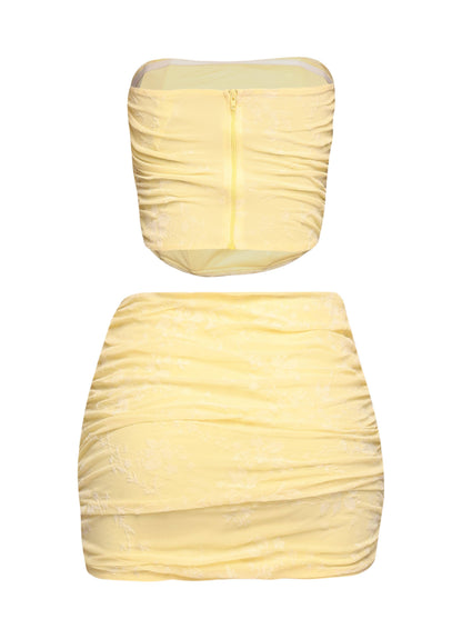 Lace layered zipper back top & mini skirt set